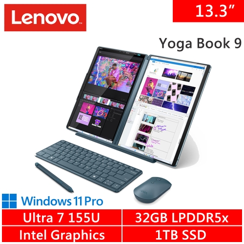 Lenovo Yoga Book 9-83FF0029TW 13.3吋 綠(Ultra 7 155U/32G LPDDR5x/1TB PCIE/W11P)