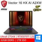 微星 Vector 16 HX AI A2XWHG-268TW 16吋 灰(Intel Ultra 9 275HX/32G DDR5/1TB PCIE/RTX5070Ti 12G/W11)